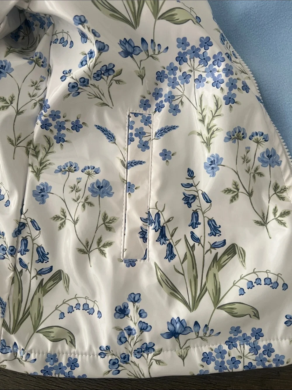 Little Me White Floral Hooded Raincoat with Blue Blossoms